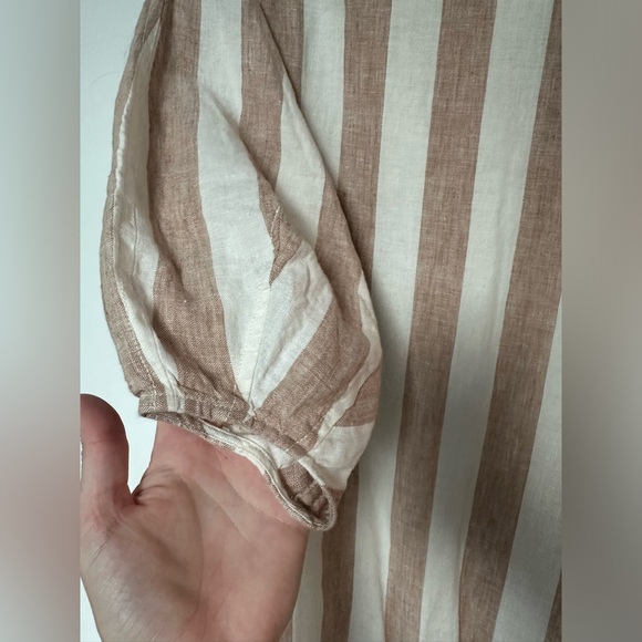 NWT Everlane linen striped midi dress with sleeves, size 2, tan and cream - Picture 9 of 12